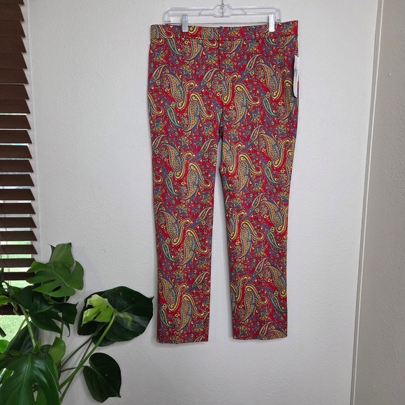 Lauren Ralph Lauren Pants - Lauren Ralph Lauren Red Paisley Print Ankle Pants Size 12 NWT Cotton Blend‎